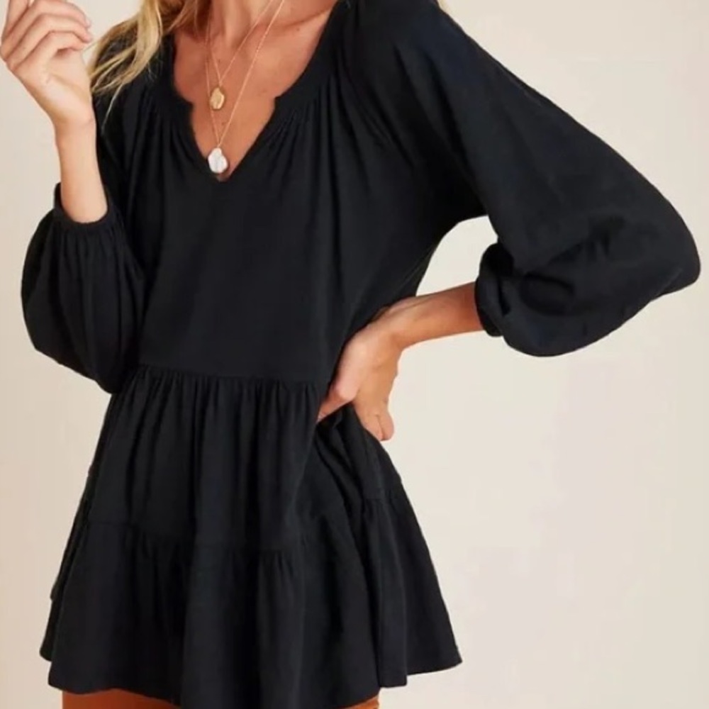 Anthropologie Maeve Isola Tiered Babydoll Black Blouse